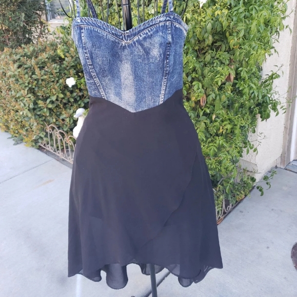 2b Bebe Denim and Silk dress - Picture 1 of 3